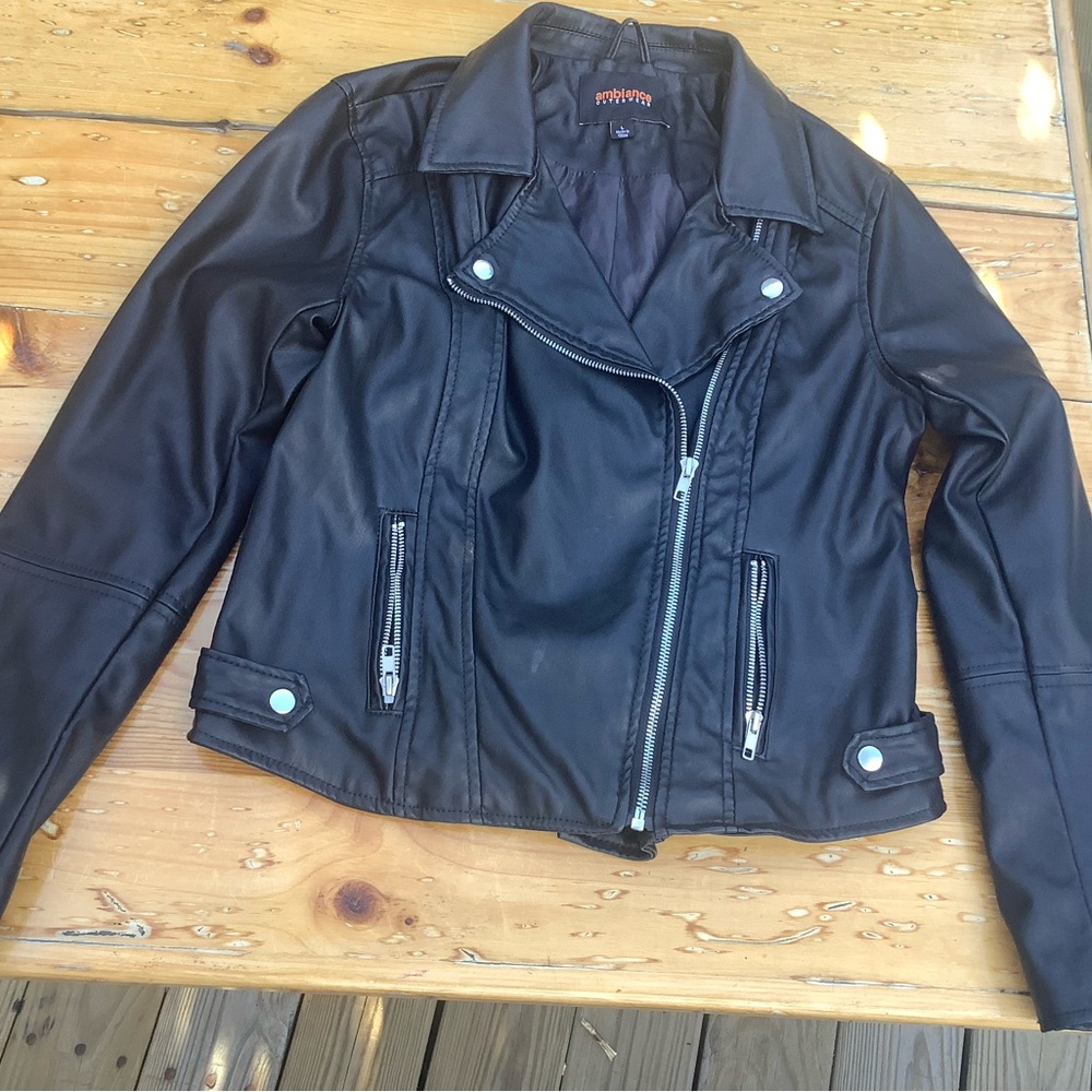 Woman’s Black Bikers Jacket- Large-Soft Leather Like